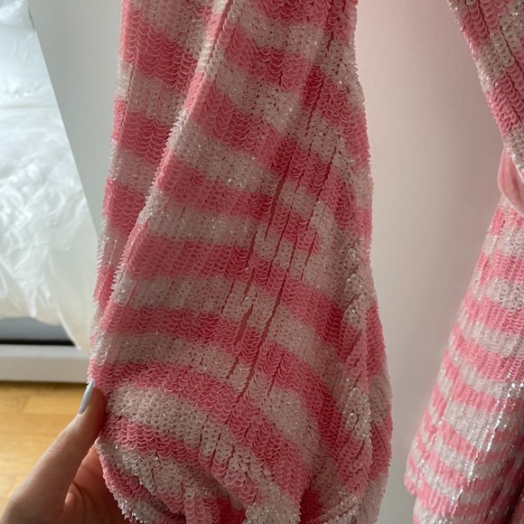 Retrofete Grace Sequins Mini Dress Small Striped Pink & White Self Tie Belt - Picture 6 of 14